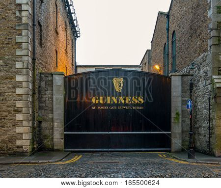 Dublin, Ireland - 17 Jan 2017: The gate of the Guinness Brewery, Dublin