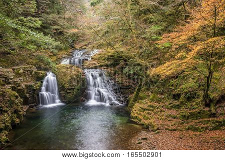 Beautiful in nature the Akame 48 waterfalls in autumn Mie Prefecture Japan
