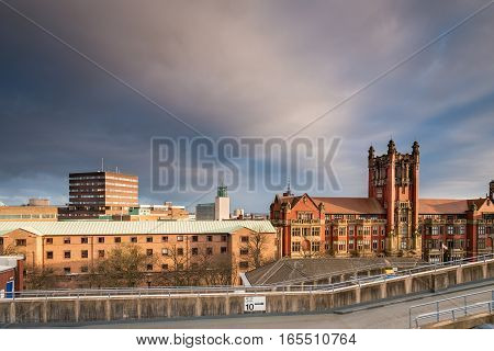 Newcastle University Skyline, in Newcastle city centre, with the rooftops of Newcastle University and the Civic Centre beyond