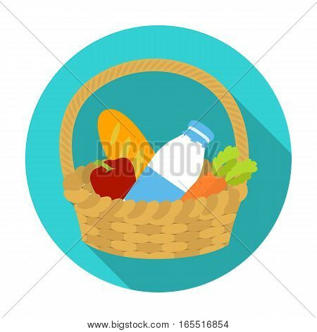 Basket with products icon in flat design isolated on white background. Charity and donation symbol stock vector illustration.