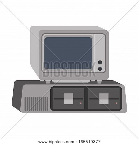 Computer technology vector isolated display. Telecommunication equipment metal pc monitor frame modern office network. Old device electronic space.