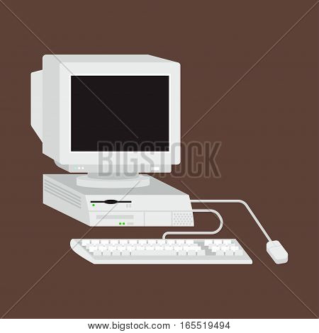 Computer technology vector isolated display. Telecommunication equipment metal pc monitor frame modern office network. Old device electronic space.