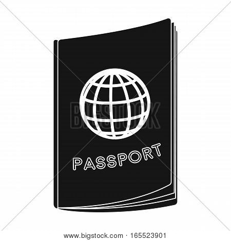 Passport icon in black design isolated on white background. Rest and travel symbol stock vector illustration.