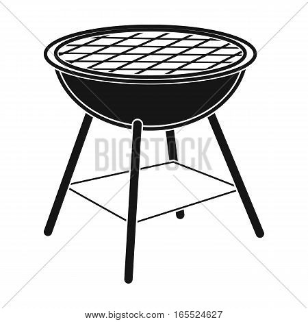 Barbecue grill icon in black design isolated on white background. Picnic symbol stock vector illustration.