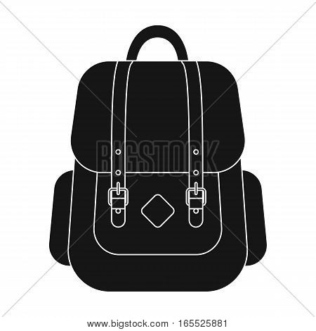 Hipster backpack icon in black design isolated on white background. Hipster style symbol stock vector illustration.