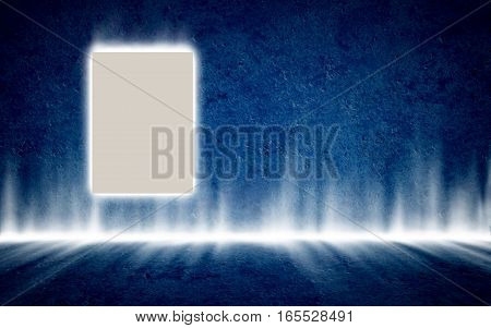 Blue vintage room interior with poster frame as background mock up
