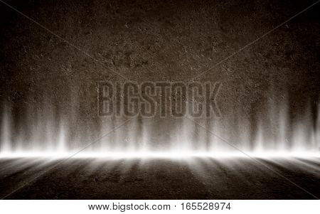 Mysterious glowing dark vintage room interior as background mock up