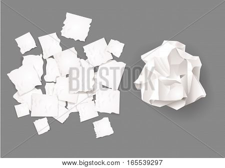 Set creasy and torn sheets of white paper. Vector graphics