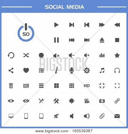 50 Social media icons set simple presentation on white and blue background