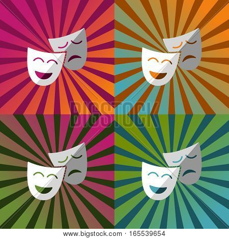 Masks icon with shadow over different colors decorated wallpapers illustration