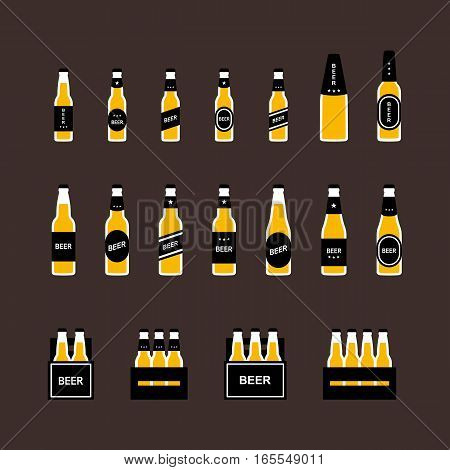 Beer bottle, box flat colored icon set. Vector