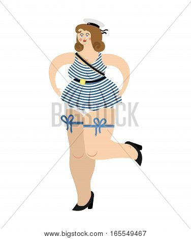 Beautiful Girl In Sailor Uniform Dance Whit Cap Sailors. February 23. National Army Holiday In Russi