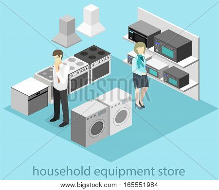 Isometric Flat 3D Concept Vector Cutaway Interior Household Equipment Store