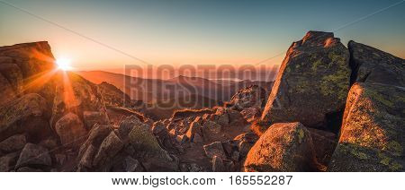Rocky Mountain Peak. Landscape at Sunset. View from Mount Dumbier in Low Tatras Slovakia.