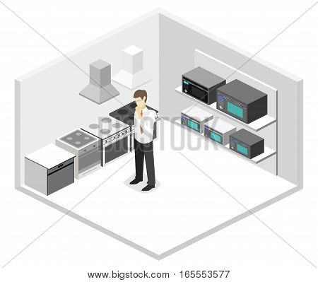 Isometric Flat 3D Concept Vector Cutaway Interior Household Equipment Store