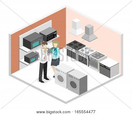 Isometric Flat 3D Concept Vector Cutaway Interior Household Equipment Store