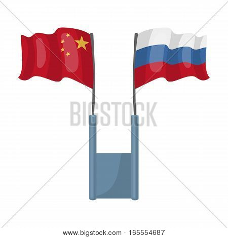 Russia and China flags icon in cartoon design isolated on white background. Interpreter and translator symbol stock vector illustration.