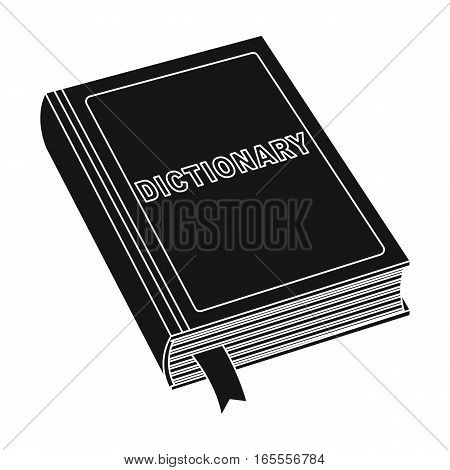 Dictionary icon in black design isolated on white background. Interpreter and translator symbol stock vector illustration.