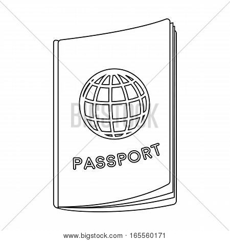 Passport icon in outline design isolated on white background. Rest and travel symbol stock vector illustration.