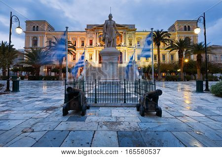 ERMOUPOLI, GREECE - JANUARY 10, 2017: Town of Ermoupoli on Syros island on January 10, 2017.