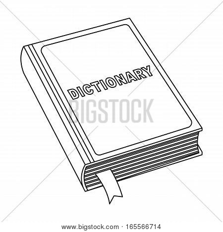Dictionary icon in outline design isolated on white background. Interpreter and translator symbol stock vector illustration.