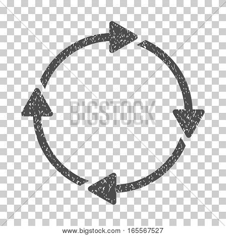 Rotation grainy textured icon for overlay watermark stamps. Flat symbol with dirty texture. Dotted vector gray ink rubber seal stamp with grunge design on a white background.