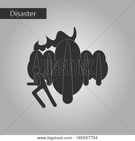 black and white style icon of fire in forest human