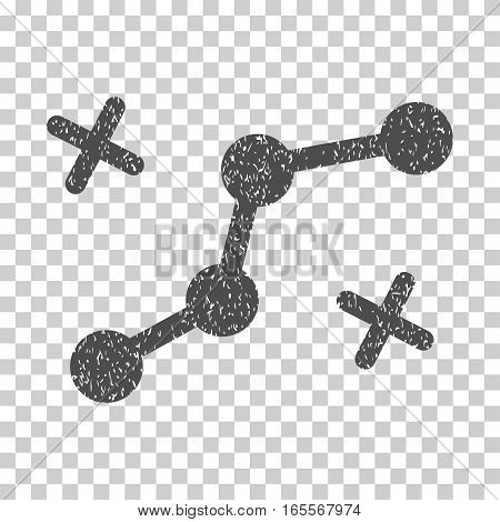 Route Points grainy textured icon for overlay watermark stamps. Flat symbol with dust texture. Dotted vector gray ink rubber seal stamp with grunge design on a white background.