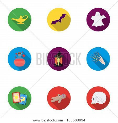 Black and white magic set icons in flat style. Big collection of black and white magic vector symbol stock
