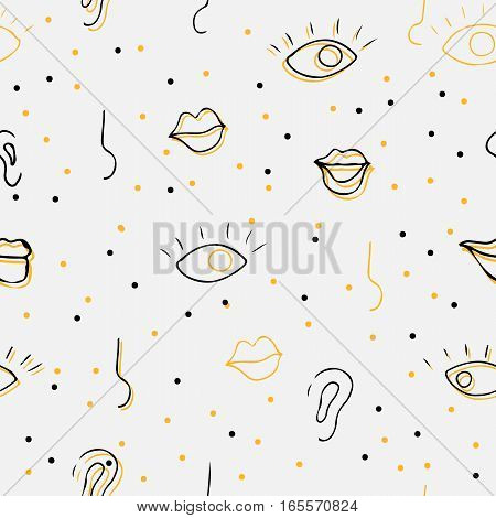 Drawing abstract seamless pattern. Retro memphis style, fashion 80-90s. Pop art.