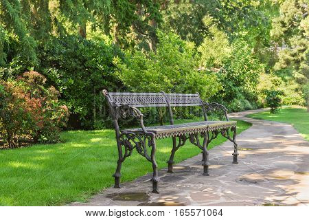 Beautiful wrought iron bench in the Park Paradise. Partenit Crimea Russia