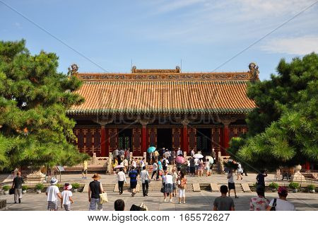 SHENYANG, CHINA - JUL. 26, 2012: Shenyang Imperial Palace (Mukden Palace) Chongzheng Hall, Shenyang, Liaoning Province, China. Shenyang Imperial Palace is UNESCO world heritage site.