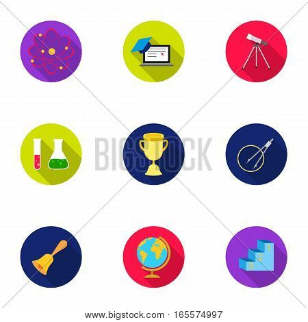 School set icons in flat style. Big collection of school vector symbol stock