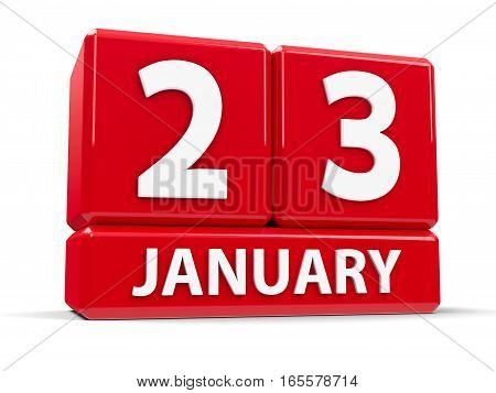 Red cubes - The Twenty Third of January - on a white table - National Handwriting Day three-dimensional rendering 3D illustration