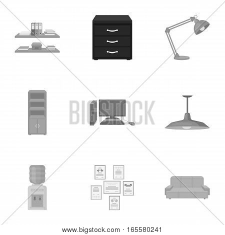 Office furniture and interior set icons in monochrome design. Big collection of office furniture and interior vector symbol stock illustration