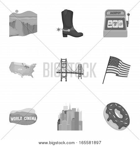 USA country set icons in monochrome style. Big collection of USA country vector symbol stock