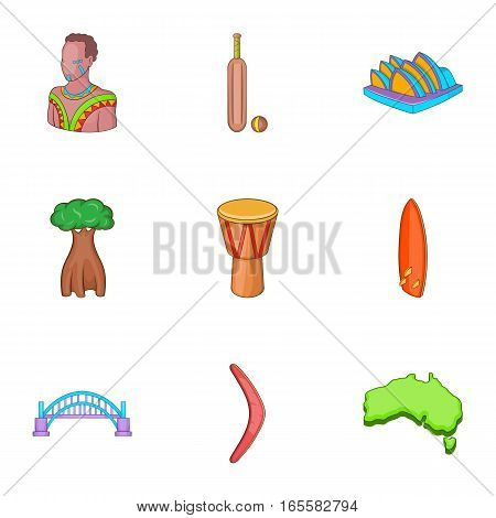 Travel to Australia icons set. Cartoon illustration of 9 travel to Australia vector icons for web