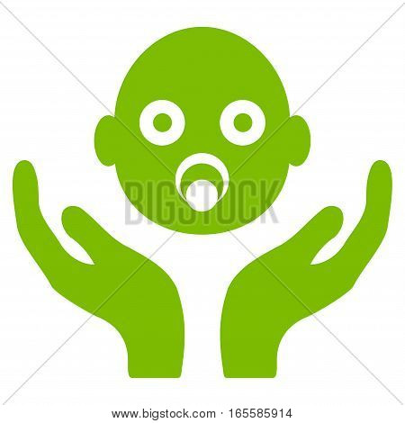 Baby Care Hands vector icon. Flat eco green symbol. Pictogram is isolated on a white background. Designed for web and software interfaces.