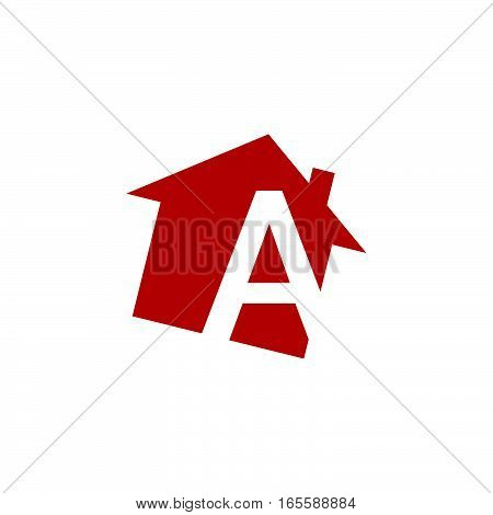 initial letter logo house alphabet A red color