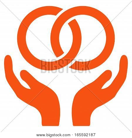 Wedding Rings Care Hands vector icon. Flat orange symbol. Pictogram is isolated on a white background. Designed for web and software interfaces.