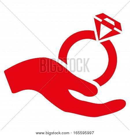 Wedding Ring Offer Hand vector icon. Flat red symbol. Pictogram is isolated on a white background. Designed for web and software interfaces.