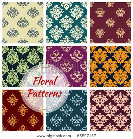 Luxury flowery patterns. Flourish baroque background with rococo design. Vector floral backdrops and ornate ornament tiles set of seamless tracery motif and flourish embellishment