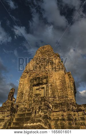 Temple Angkor Thum With Nice Blue Sky In Cambodia