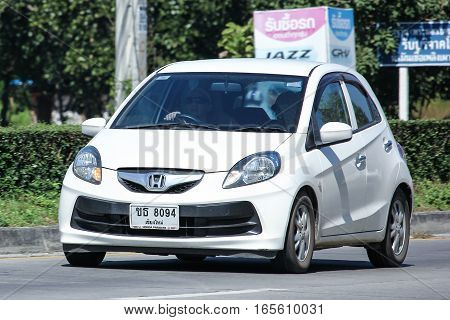 CHIANG MAI THAILAND - NOVEMBER 18 2016: Private Eco car Honda Brio. On road no.1001 8 km from Chiangmai city.