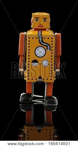 Retro Tin Robot on a Black Background