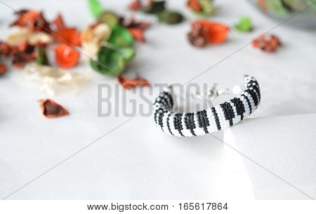 Beaded Crochet Bracelet Like Piano Keyboard Close Up