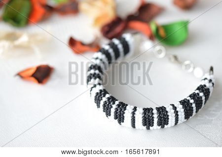 Beaded Crochet Bracelet Like Piano Keyboard Close Up