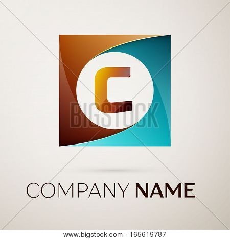 Letter C vector logo symbol in the colorful square on grey background. Vector template for your design