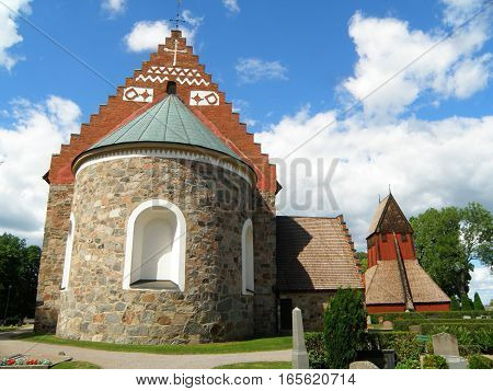 Stunning Gamla Uppsala Kyrka (Old Church) and the Bell Tower in the Old Town of Uppsala, Sweden, Scandinavia