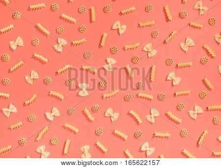 Farfalle, Rotelle And Fusilli Pasta Flat Lay